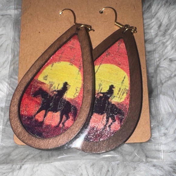 Jewelry - Cowgirl Wood Sunset Silhouette Earrings
